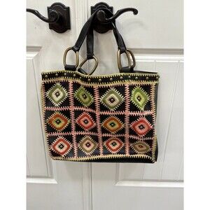 BCBG Girls Y2K Bag Crochet Vegan Faux Leather Tote Boho Shoulder Bag